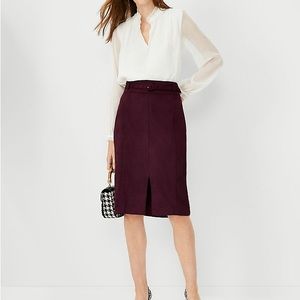 Ann Taylor belted faux-suede pencil skirt